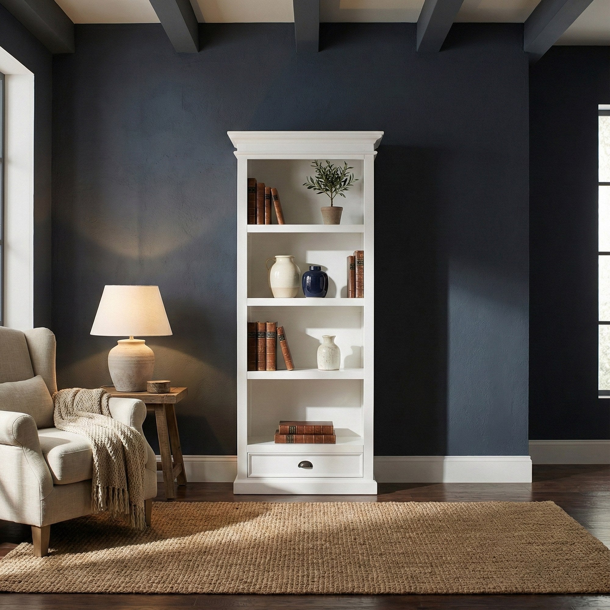Nova Solo lifestyle image - French Coastal Bookcase with 1 Drawer 32" - ZNS-CA604