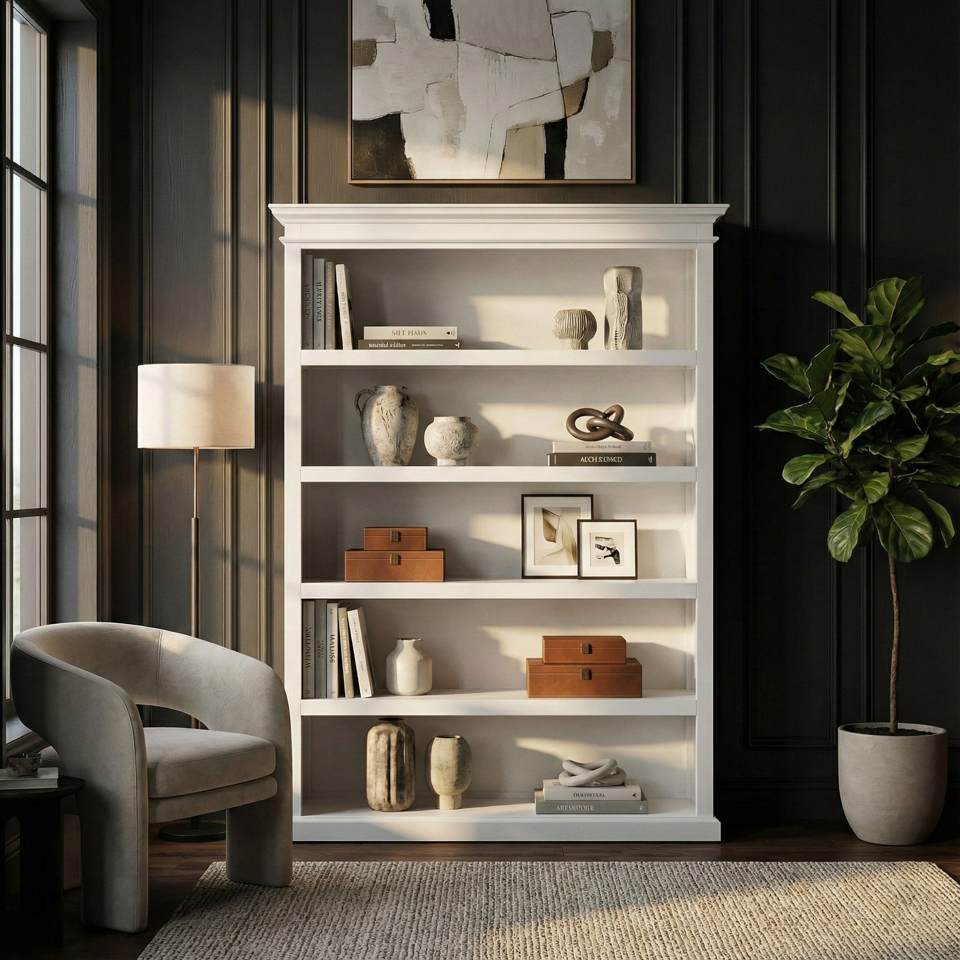 Nova Solo lifestyle image - French Coastal Bookcase with 5 Shelves 59" - ZNS-CA635