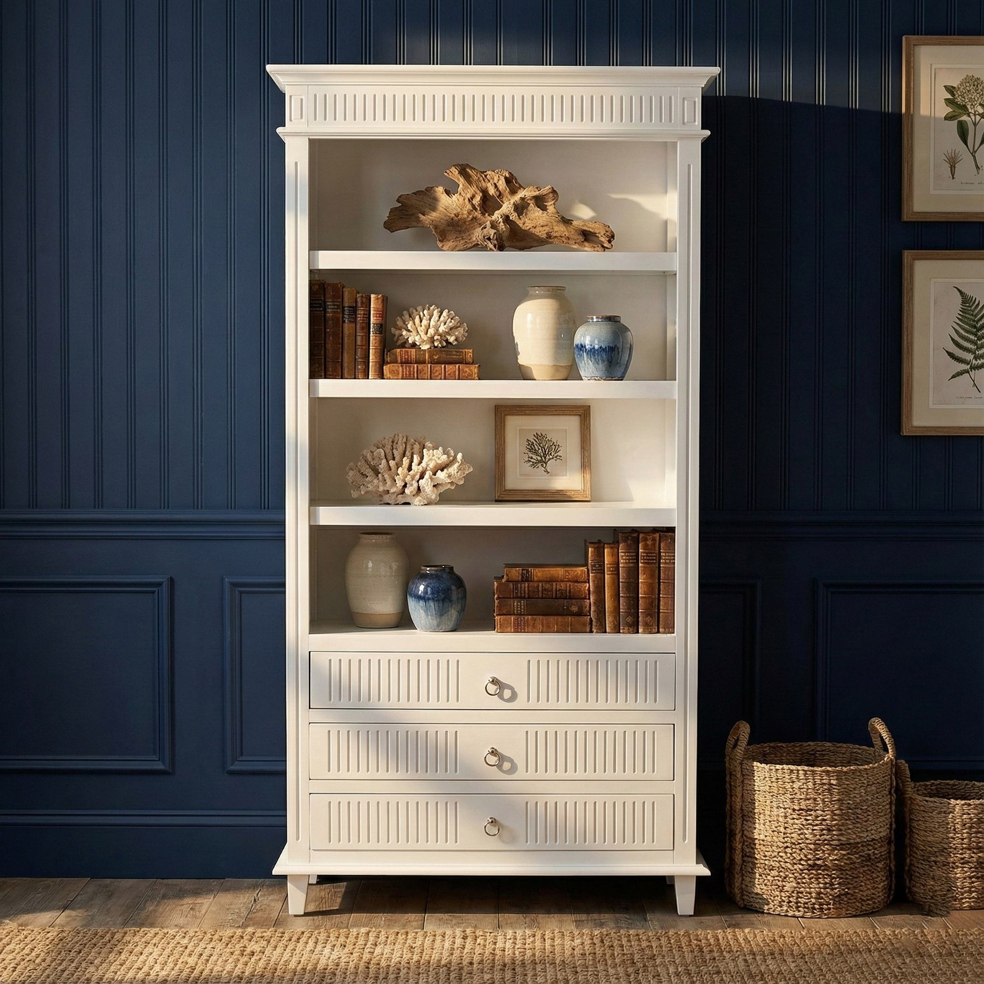 Nova Solo lifestyle image - Scandi Coastal Bookcase with 3 Drawers 39" - ZNS-CA641