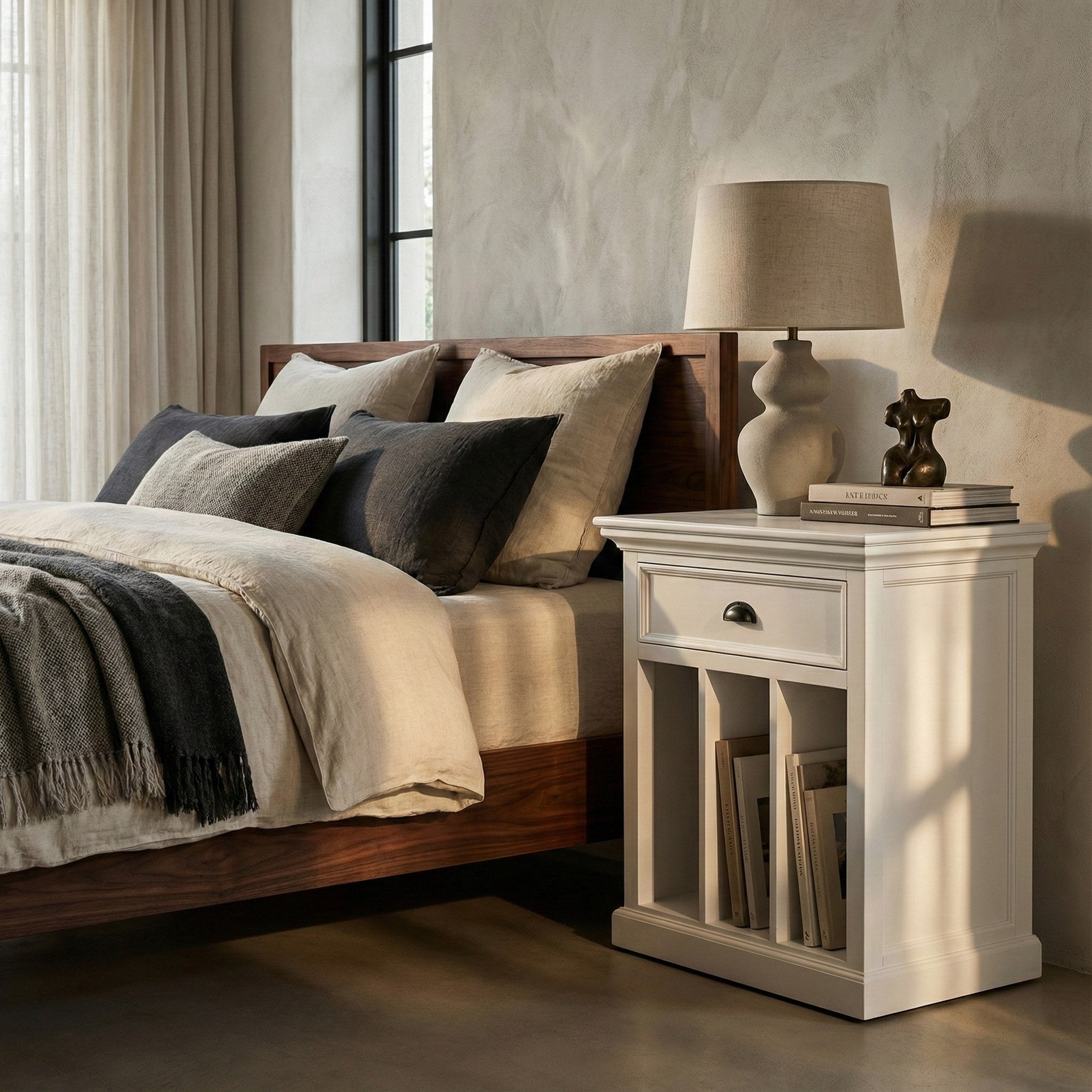 Nova Solo lifestyle image - French Country Farmhouse Bedside Table with Dividers 32" - ZNS-T757L
