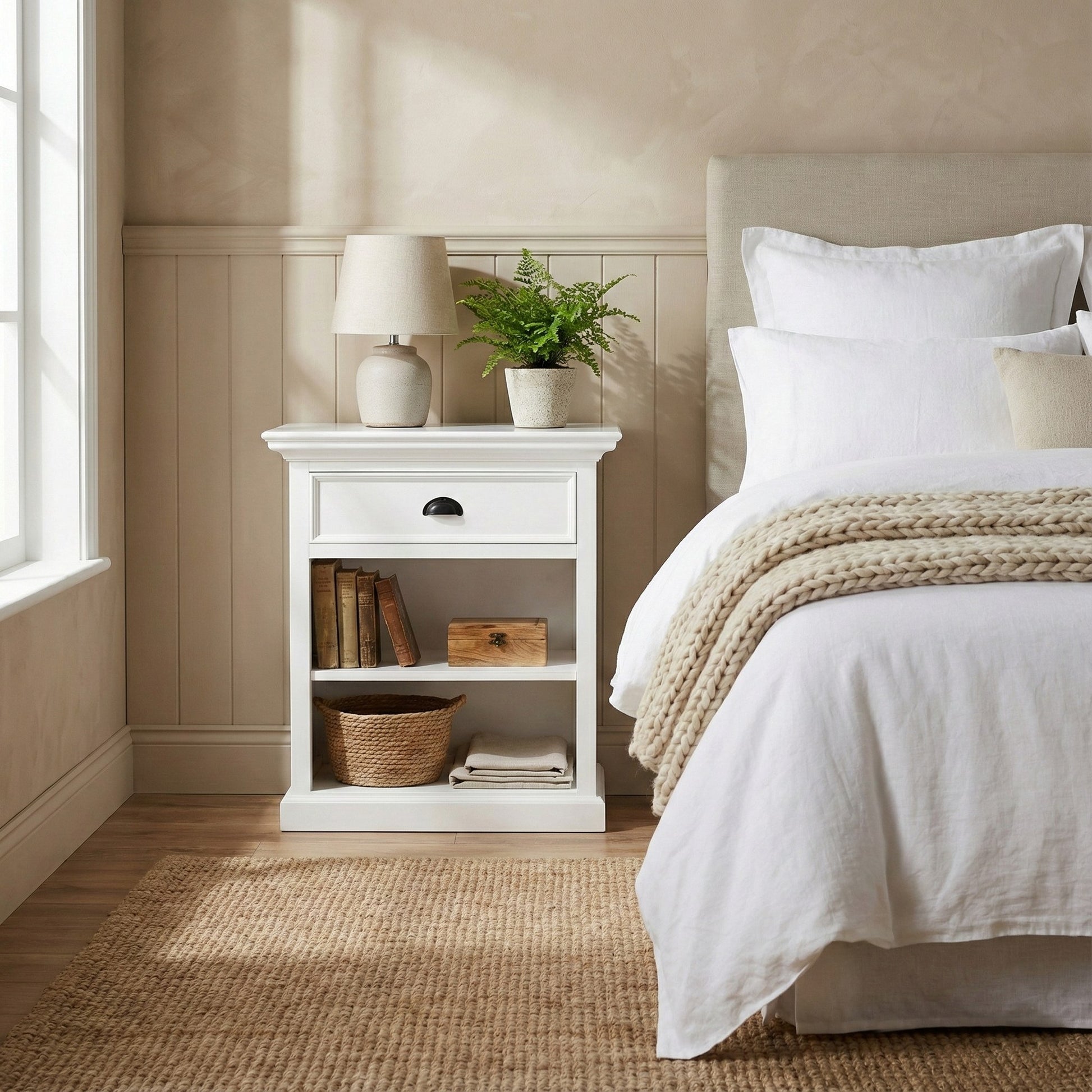 Nova Solo lifestyle image - French Country Farmhouse Bedside Table with Shelves 32" - ZNS-T764L