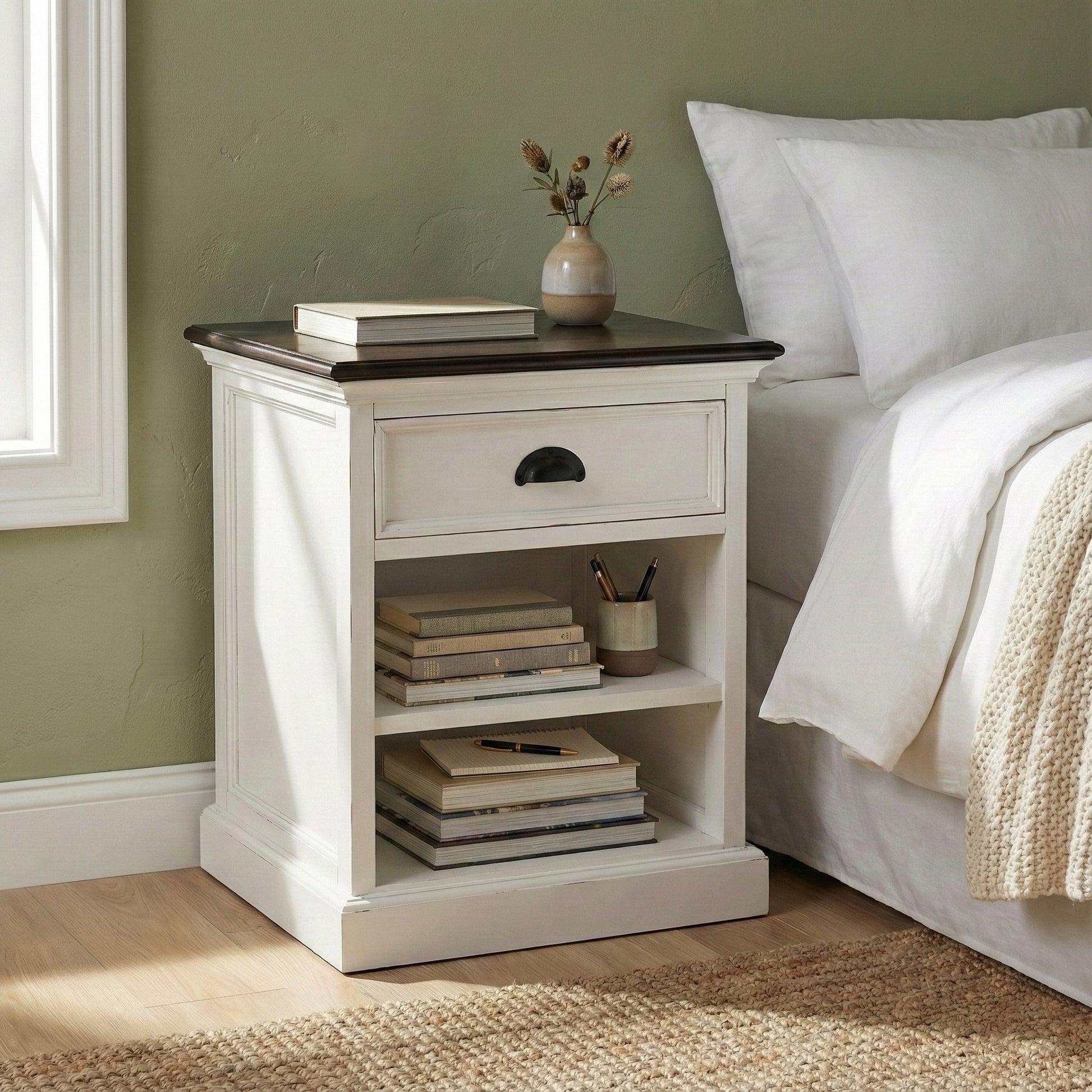 Nova Solo lifestyle image - Modern Farmhouse Bedside Table with Shelves 20" - ZNS-T790TWD