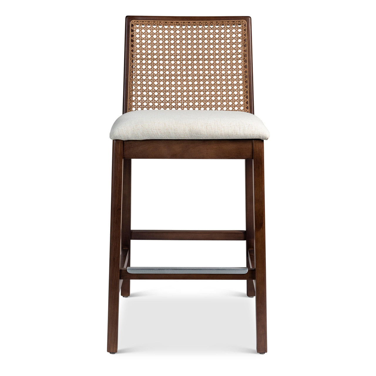 Modern Brazilian - Nardia - Cane Counter Stool - Medley Ivory Seat - Nogal Frame - Nogal Cane Webbing