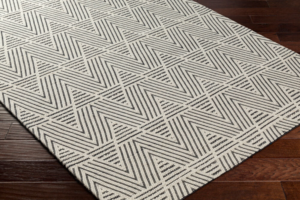 Nevada Black/Off-White Handmade Rug - corner