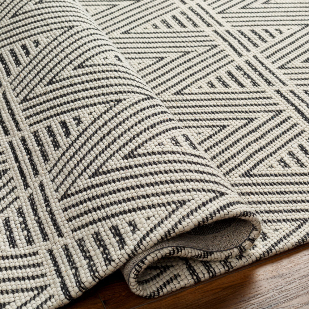 Nevada Black/Off-White Handmade Rug - fold