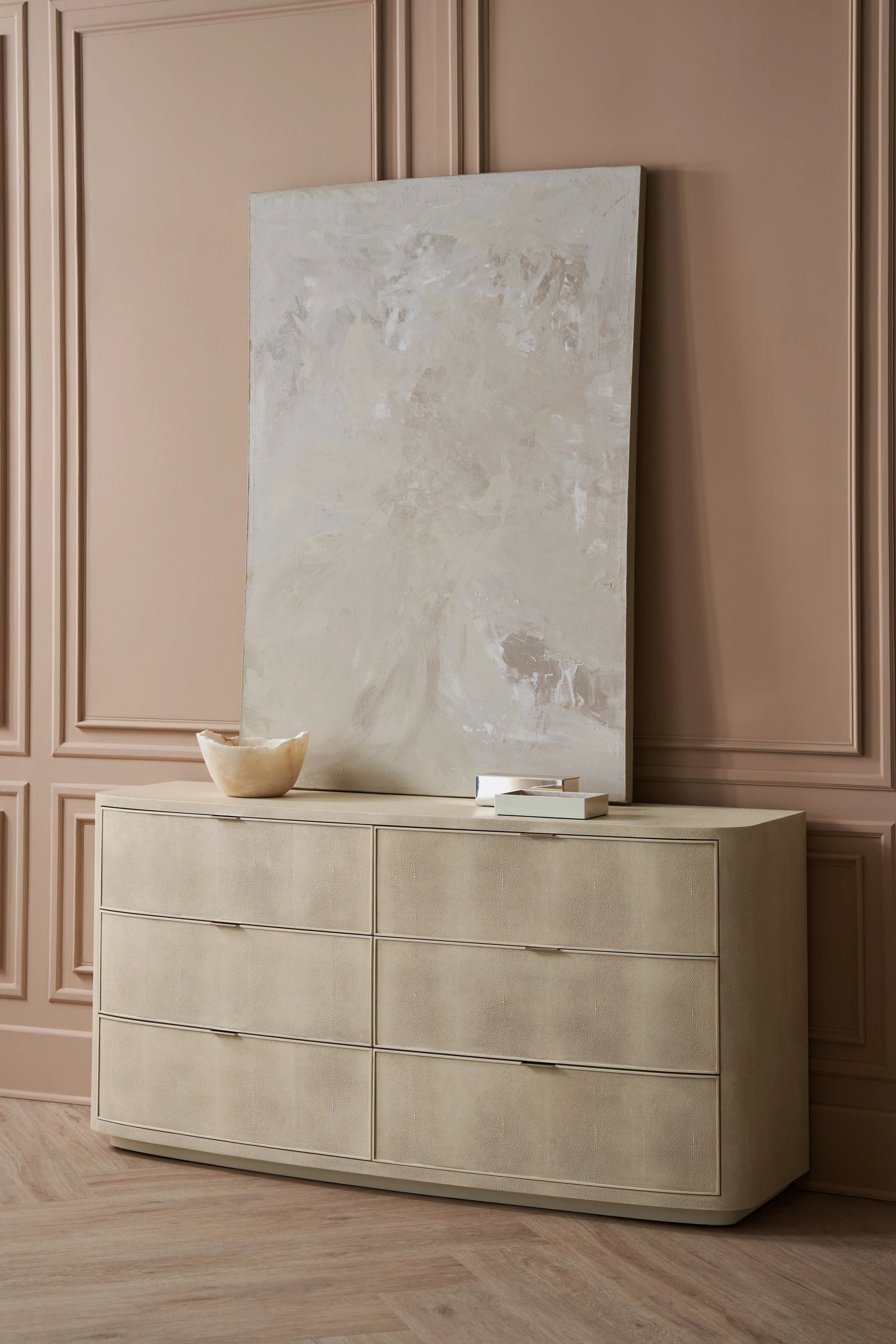 Simply Perfect Dresser Ivory Painted Faux Shagreen 68" by Caracole - view 2