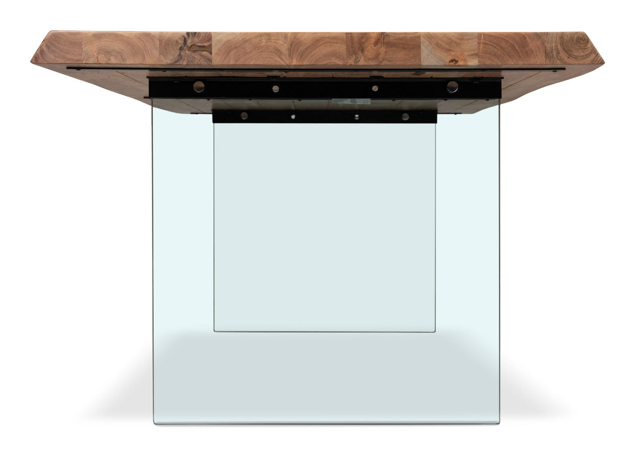 Brooks - Dining Table - Glass Base - 40" x 92" - Teak Top - Clear Glass Base