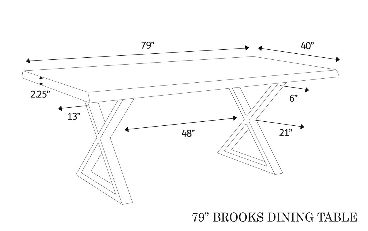 Brooks - Dining Table - X Base - 40" x 79" - Sandblasted Grey Top - Black Base