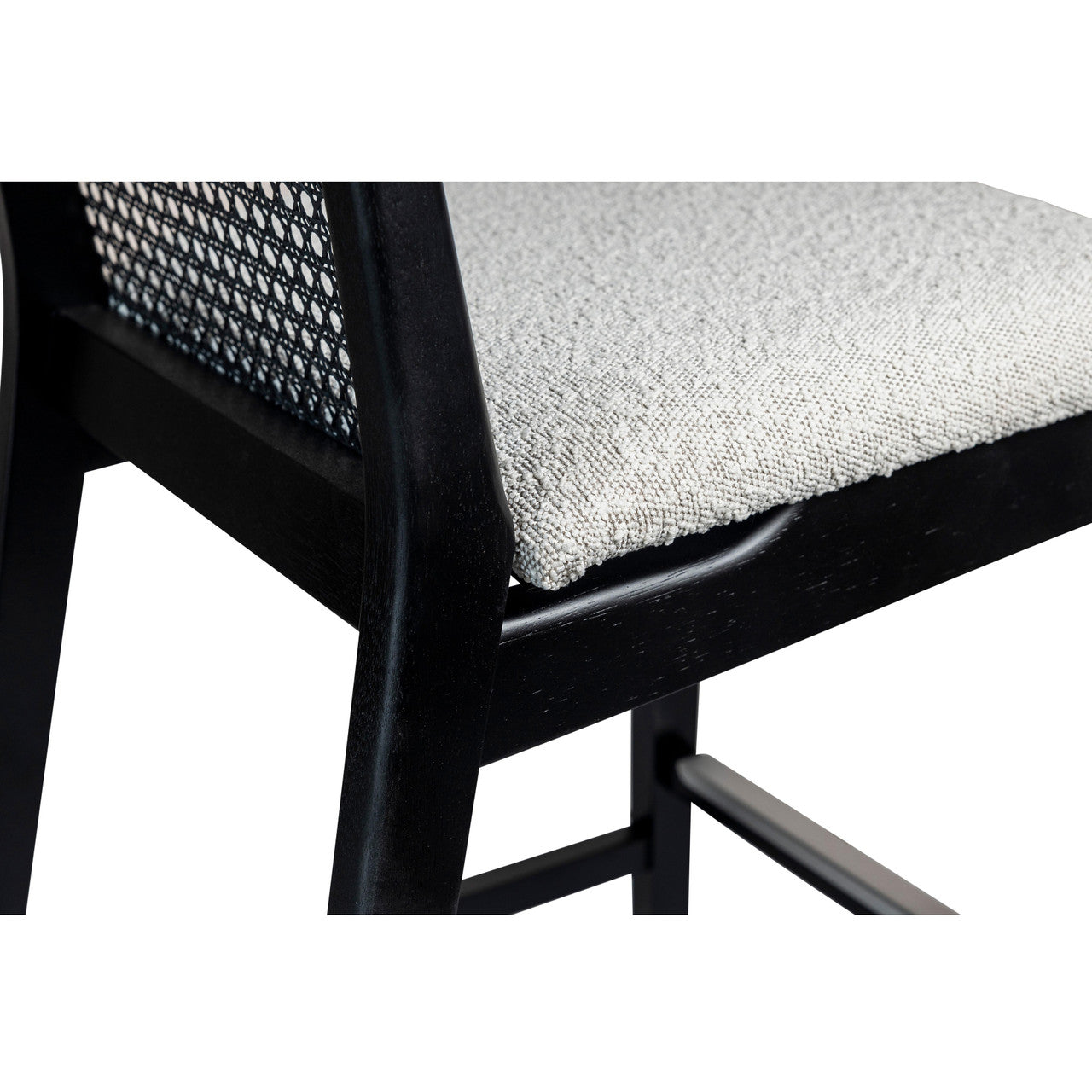 Modern Brazilian - Nardia - Cane Bar Stool - Bouclé Crafted Glaze Seat - Ebano Frame - Ebano Cane Webbing
