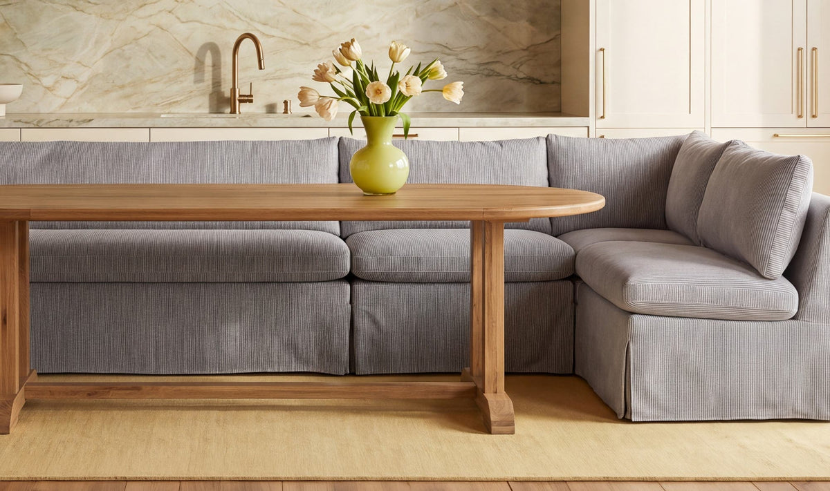 Fable Slipcover Dining Banquette L-Shape Navy Stripe 96 in by Moe's Home Collection - view 3