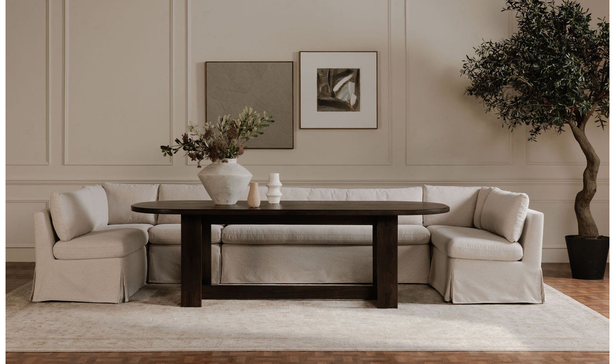 Fable Slipcover Dining Banquette U-Shape Beige 121 in. by Moe's Home Collection - view 7