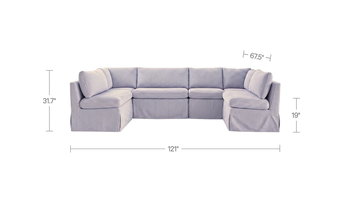 Fable Slipcover Dining Banquette U-Shape Navy Stripe 121 in by Moe's Home Collection - view 8