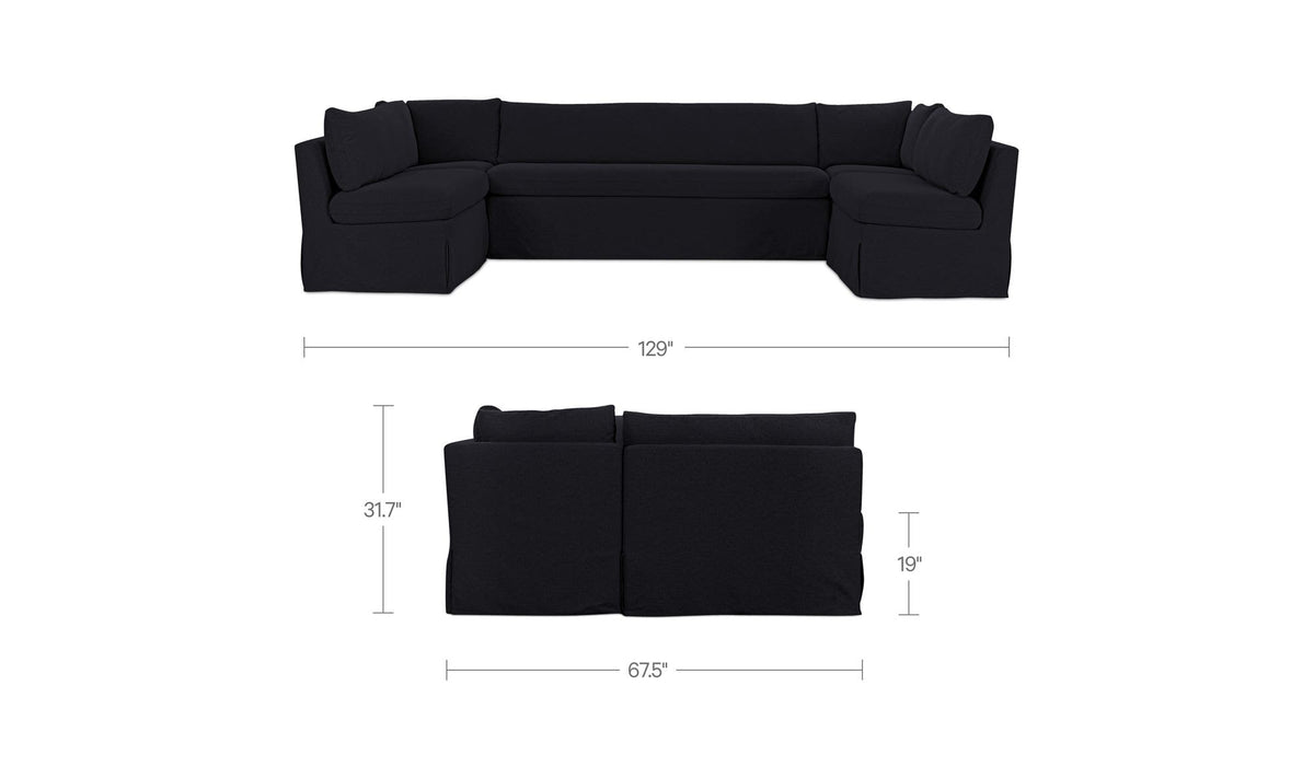 Fable Slipcover Dining Banquette U-Shape Black 129 in by Moe's Home Collection - view 10