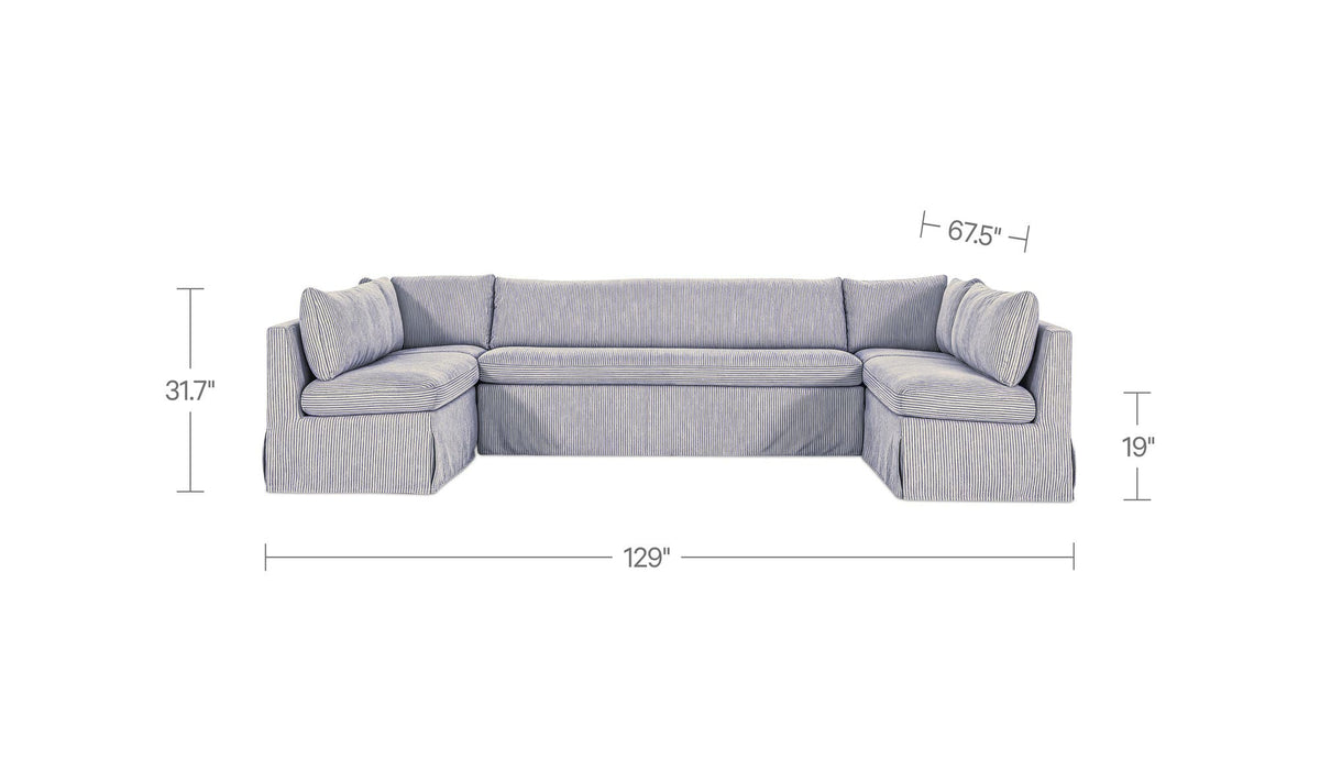 Fable Slipcover Dining Banquette U-Shape Navy Stripe 129 in by Moe's Home Collection - view 7