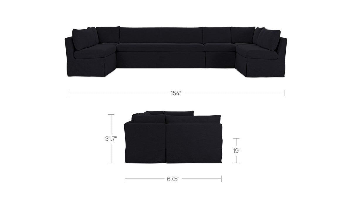 Fable Slipcover Dining Banquette U-Shape Black 154 in by Moe's Home Collection - view 10
