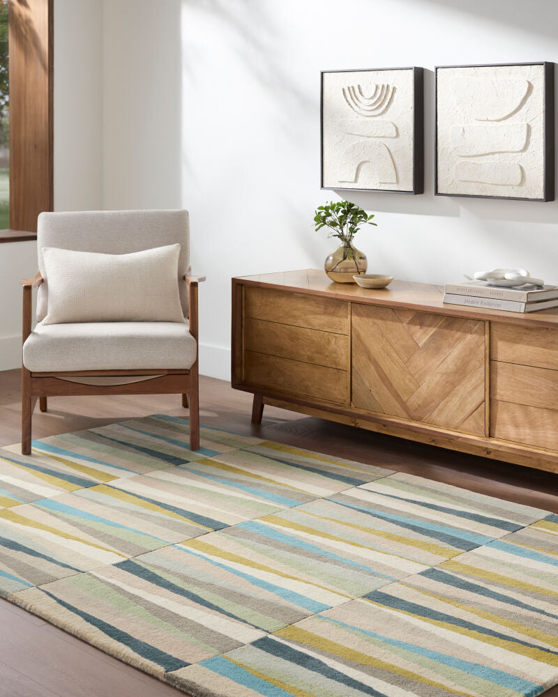 Oasis Beige/Sage Handmade Rug - roomscene