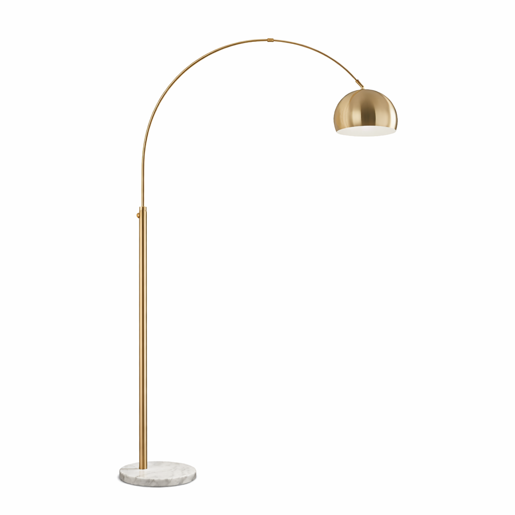 Oasis Long Arm Gold Brass Adjustable Floor Lamp | White Marble Base