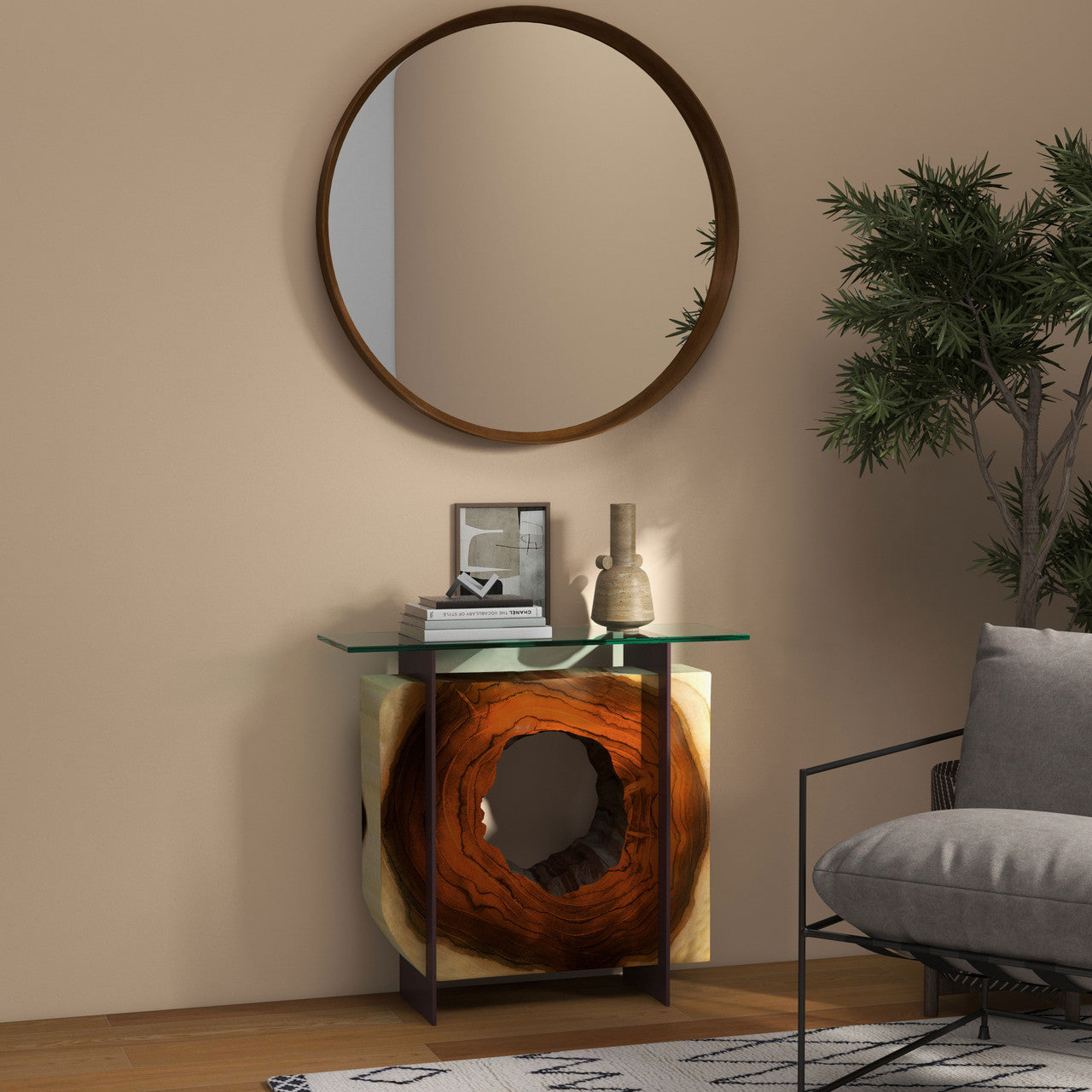 Elements - Samar Round Mirror - 39"Dia. - Antique Brass