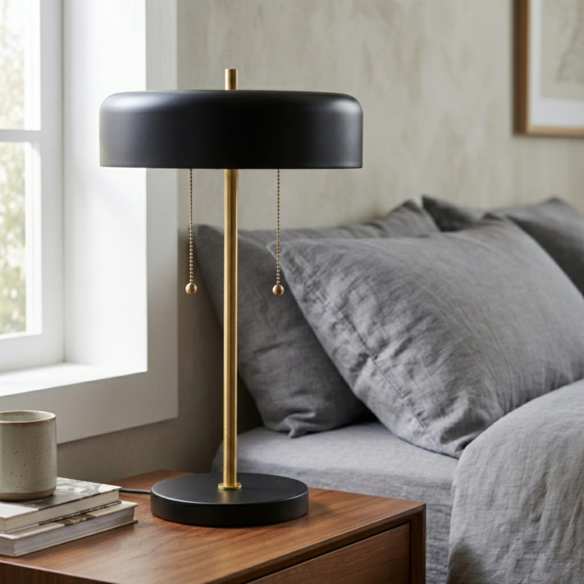 Obni Table Lamp | Black Outer and White Inner