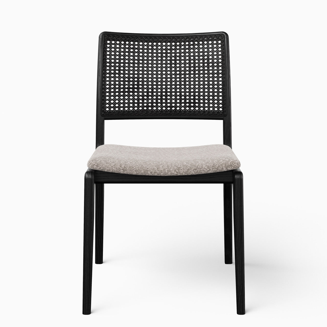 Modern Brazilian - Charlotte - Cane Side Chair - Bouclé Crafted Glaze Seat - Ebano Frame - Ebano Cane Webbing