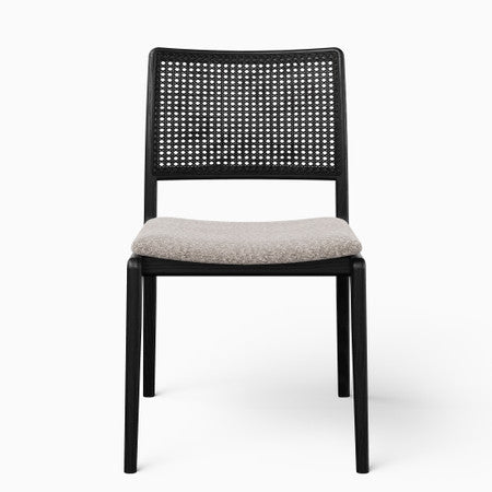 Modern Brazilian Charlotte Cane Side Chair Bouclé Crafted Glaze Seat Ebano Frame - Ebano Cane Webbing