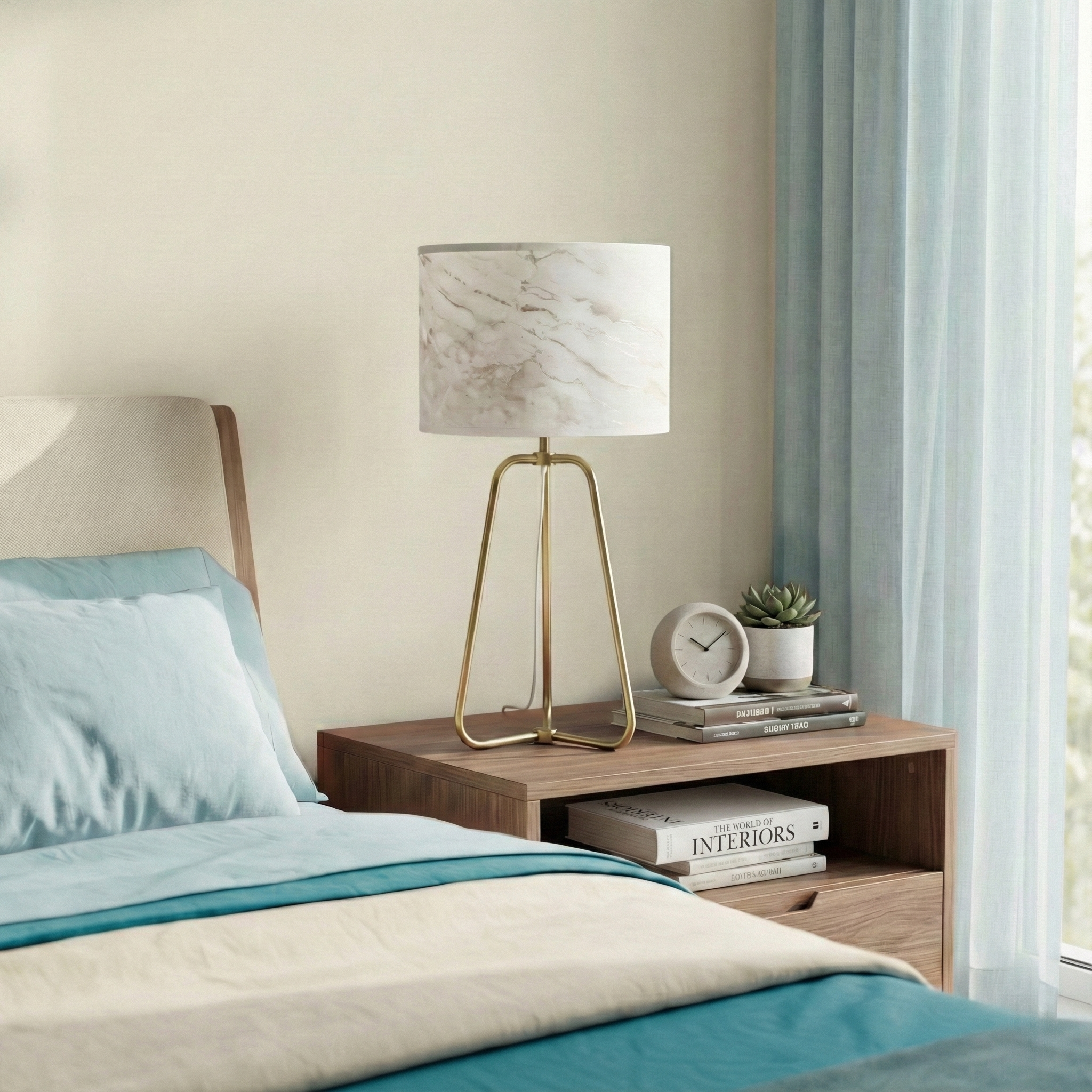 Optima Table Lamp | Antique Brass and Faux Marble Shade