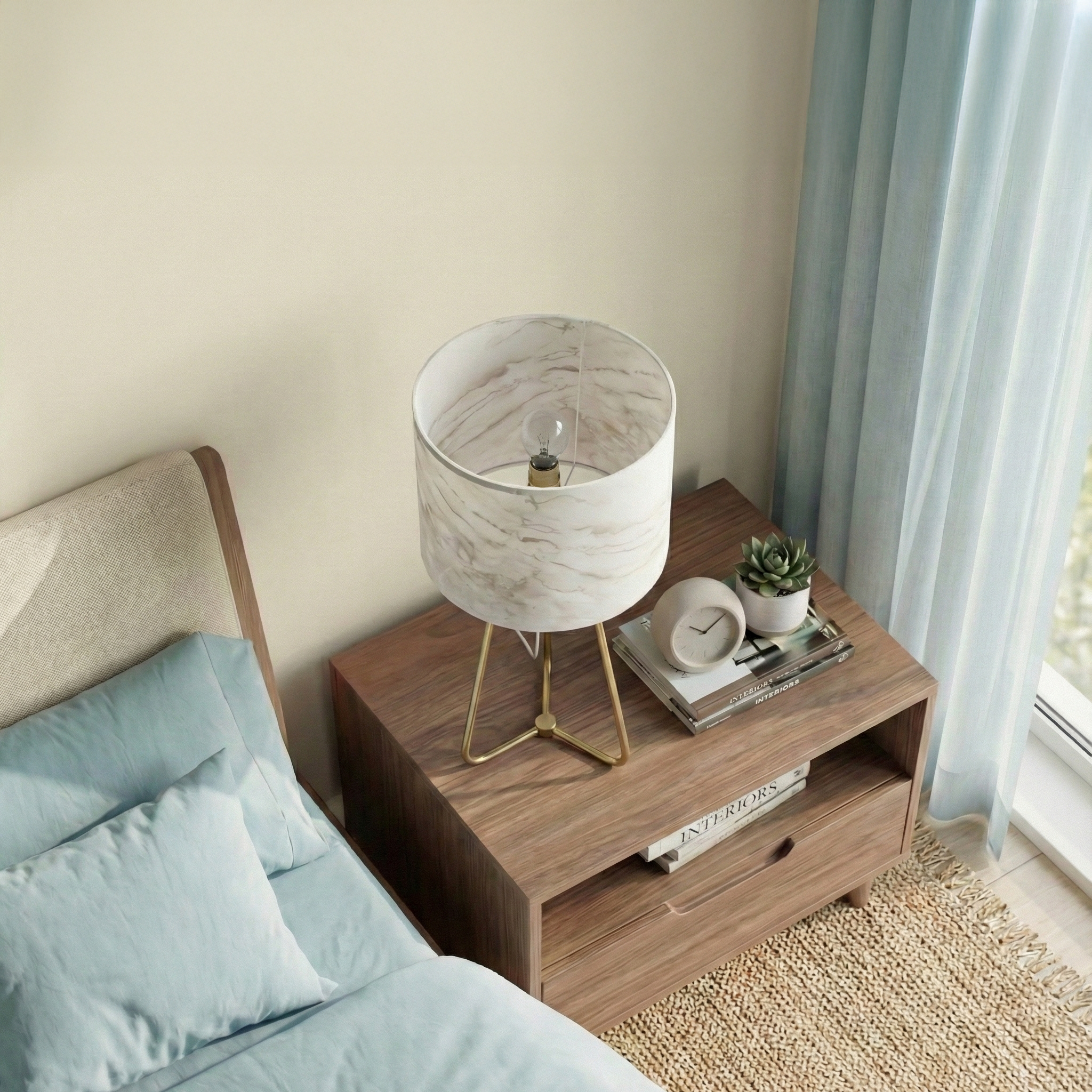 Optima Table Lamp | Antique Brass and Faux Marble Shade
