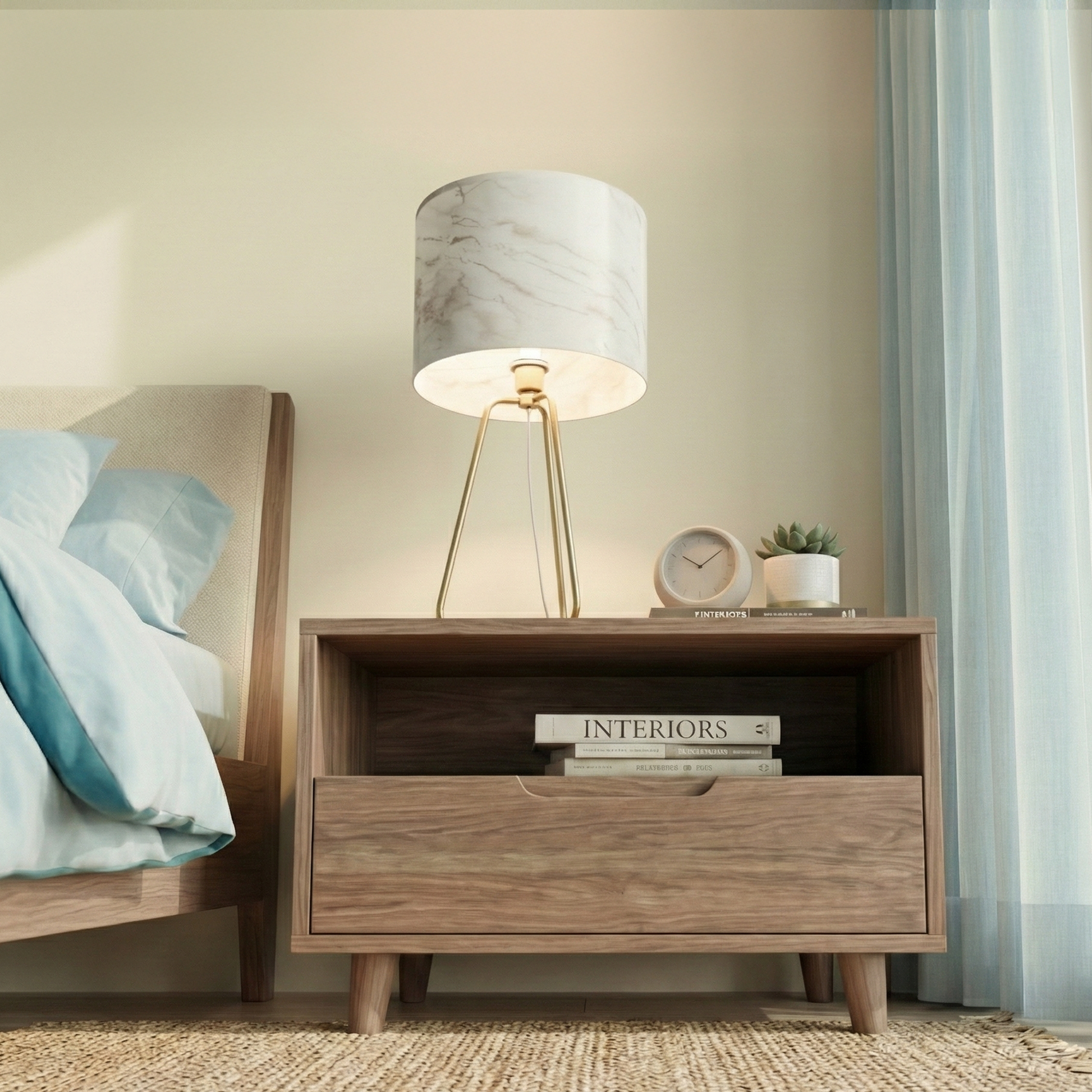 Optima Table Lamp | Antique Brass and Faux Marble Shade