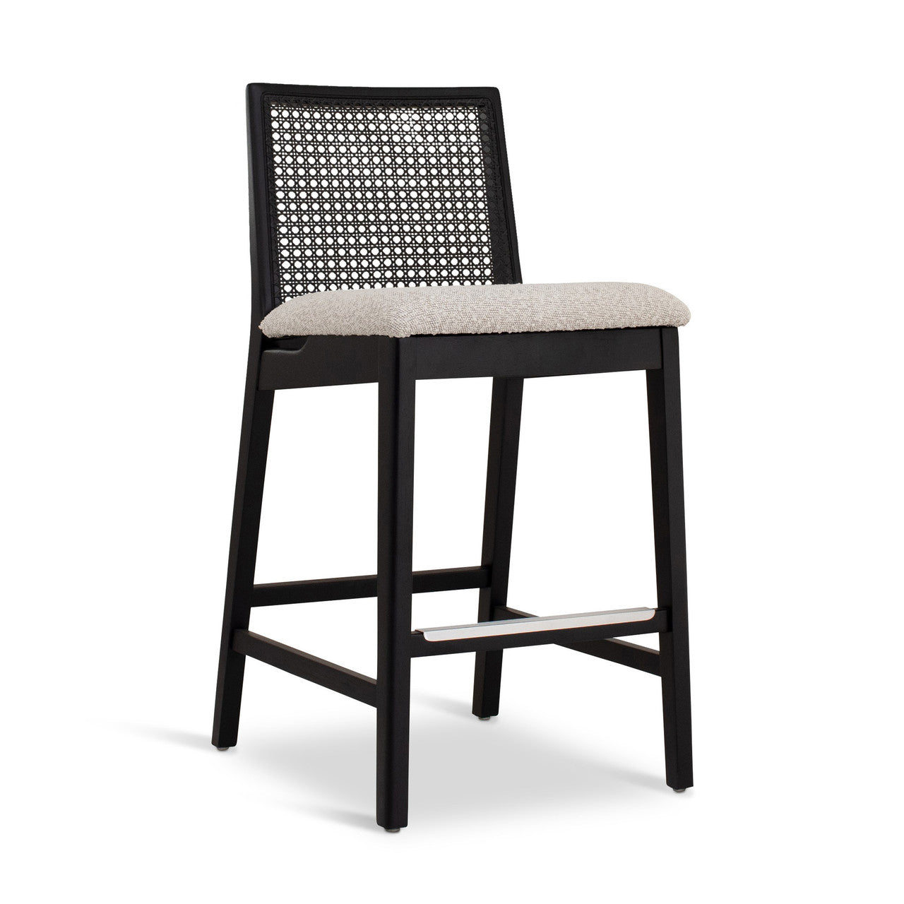 Modern Brazilian - Nardia - Cane Counter Stool - Bouclé Crafted Glaze Seat - Ebano Frame - Ebano Cane Webbing