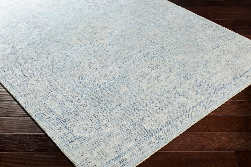 Oregon Blue/White Handmade Rug - corner