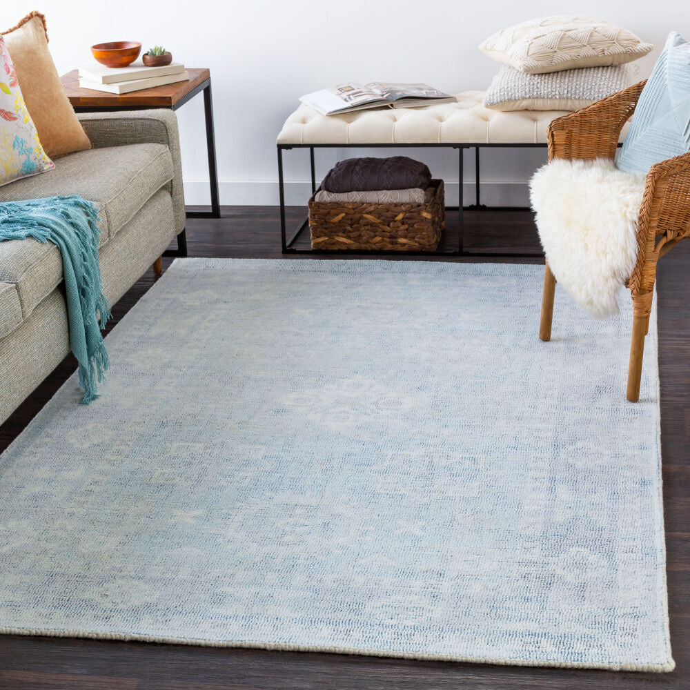 Oregon Blue/White Handmade Rug - roomscene