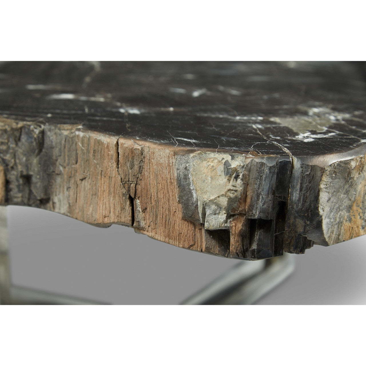 Relique - Eliza Coffee Table - Polished Stainless Steel Base - Natural Dark Top