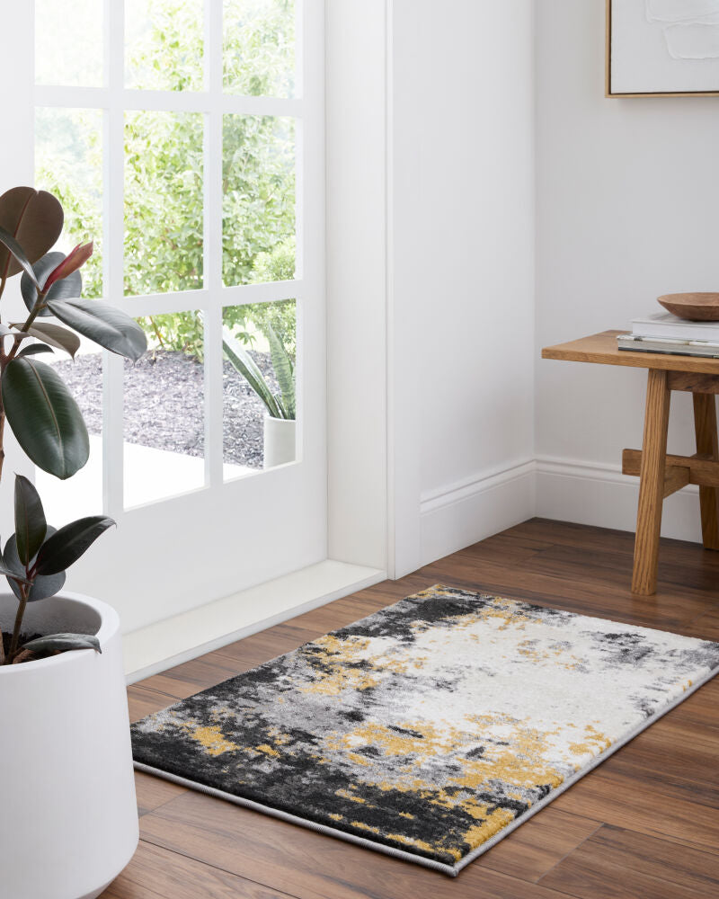 Pepin Black/Mustard Machine Woven Rug - roomscene