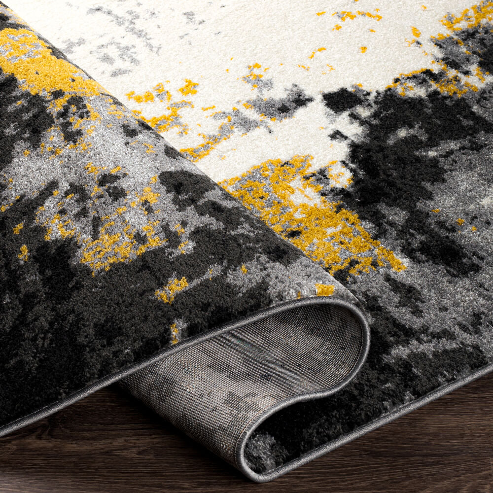 Pepin Black/Mustard Machine Woven Rug - fold