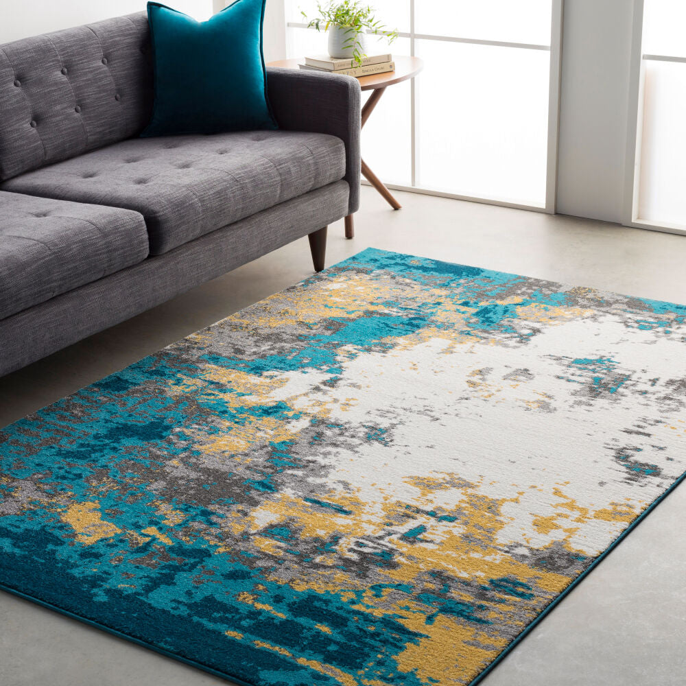 Pepin Charcoal/Mustard Machine Woven Rug - roomscene