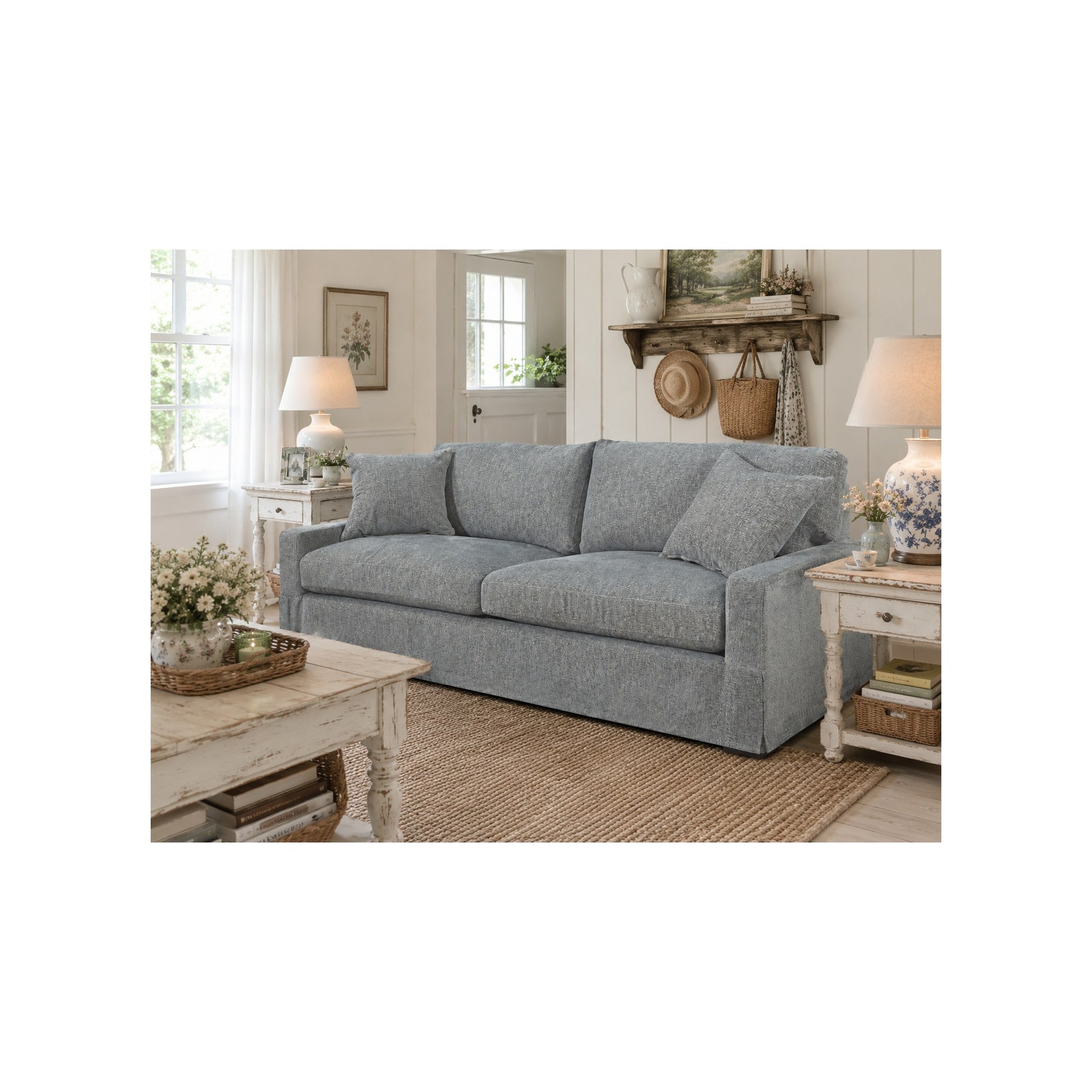 Peyton Slipcovered Sofa in Plushtone Mineral by Spectra Home Furniture - lifestyle room image