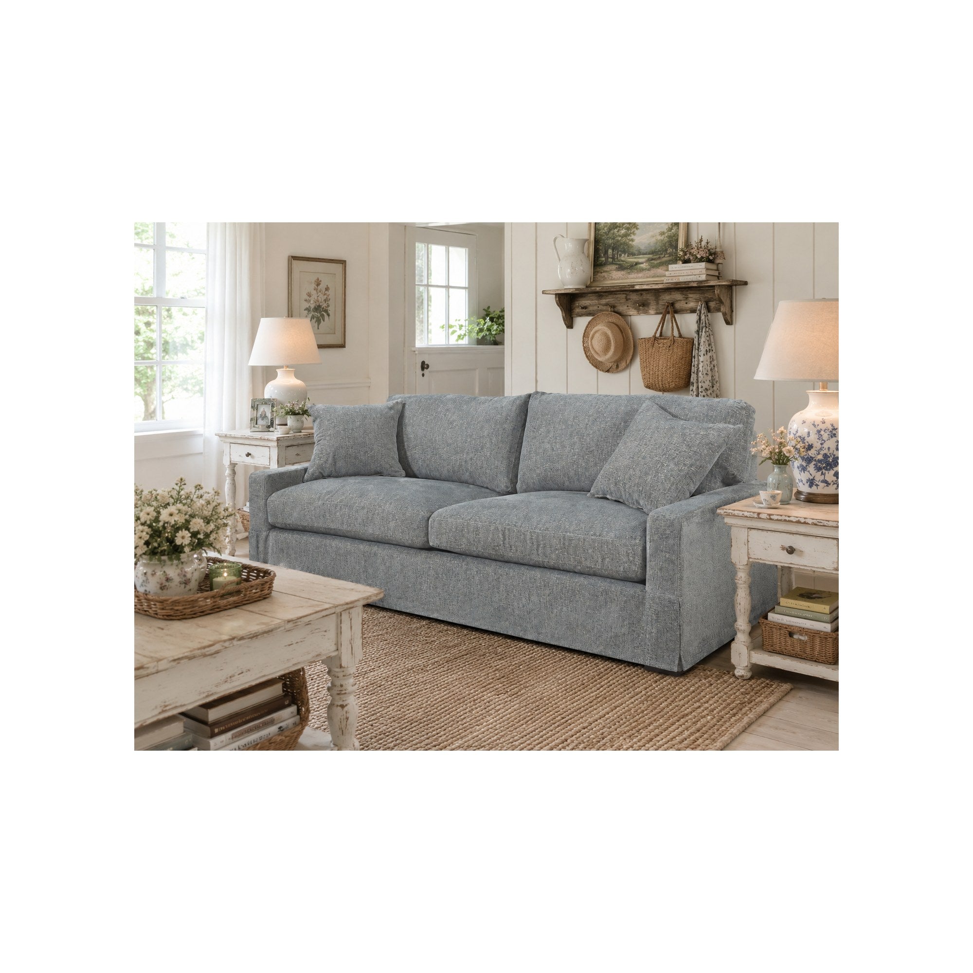 Peyton Slipcovered Sofa in Plushtone Mineral by Spectra Home Furniture - lifestyle room image