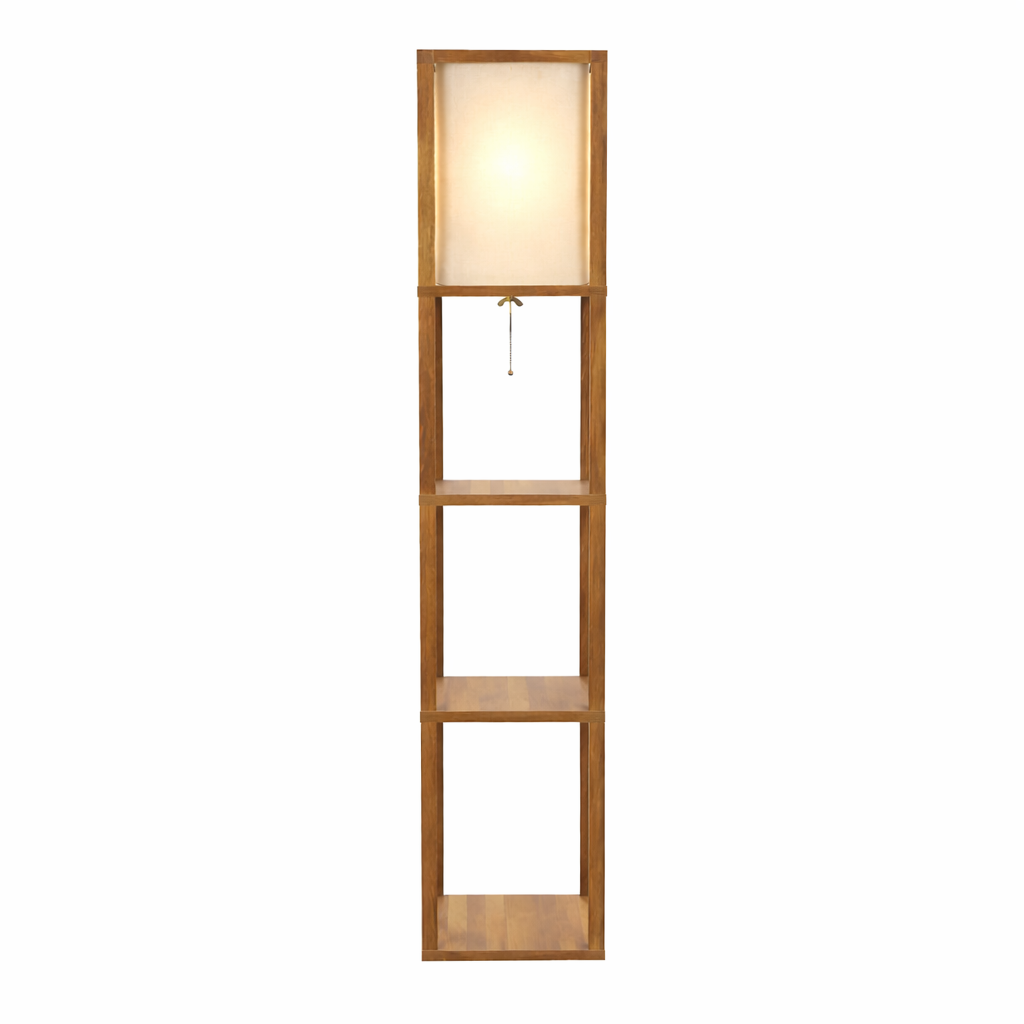 Pinnacle Shelf Floor Lamp | Natural Wood with Long Shade | Ashcroft Imports Furniture