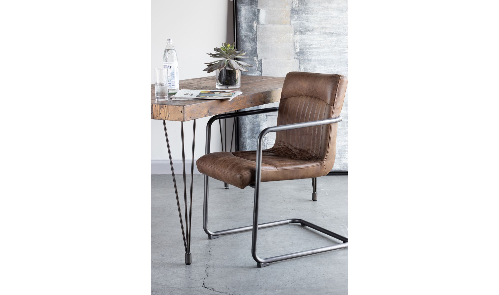 Ansel Arm Chair Grazed Brown Leather - Set Of Two by Moe's Home Collection - view 5