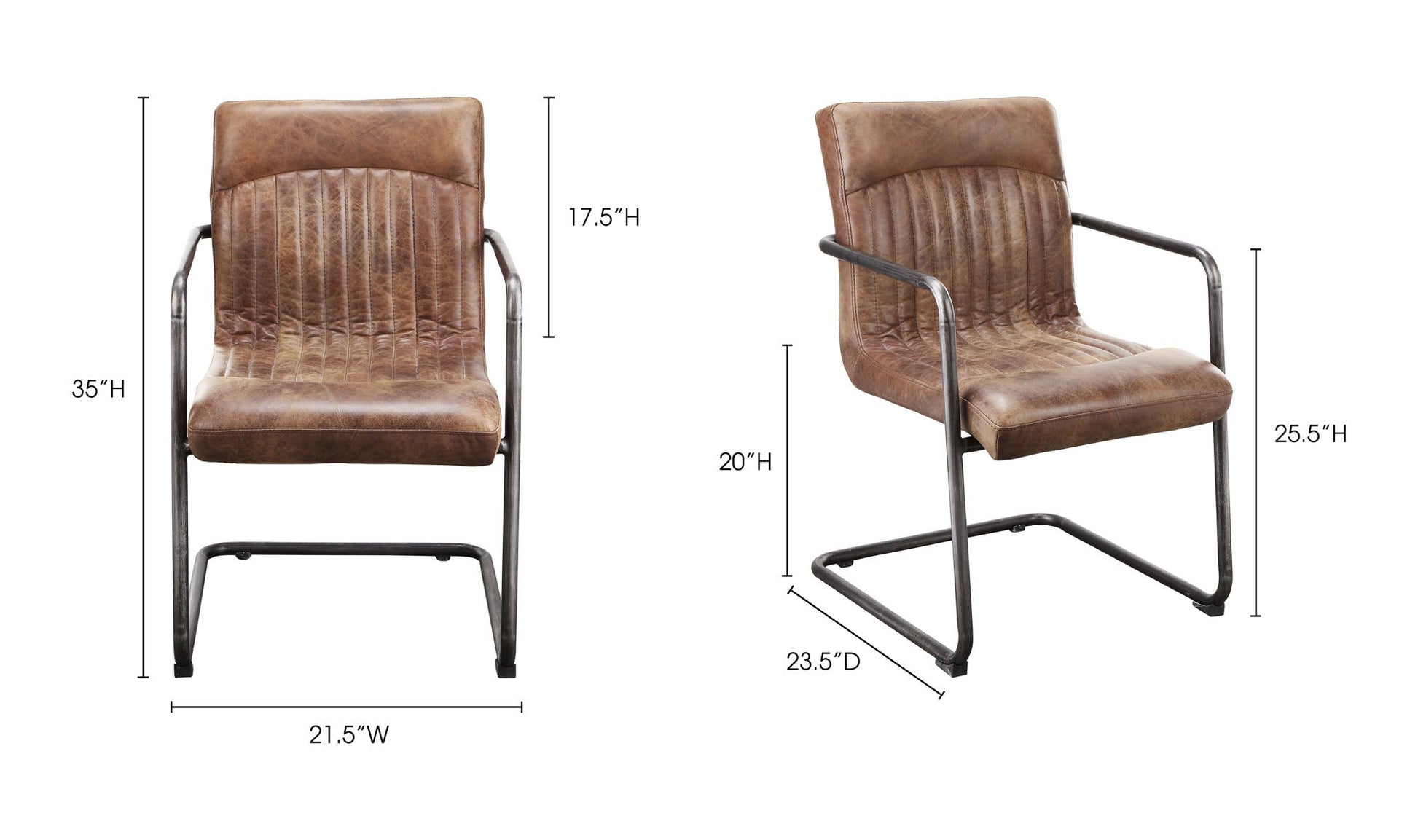 Ansel Arm Chair Grazed Brown Leather - Set Of Two by Moe's Home Collection - view 11