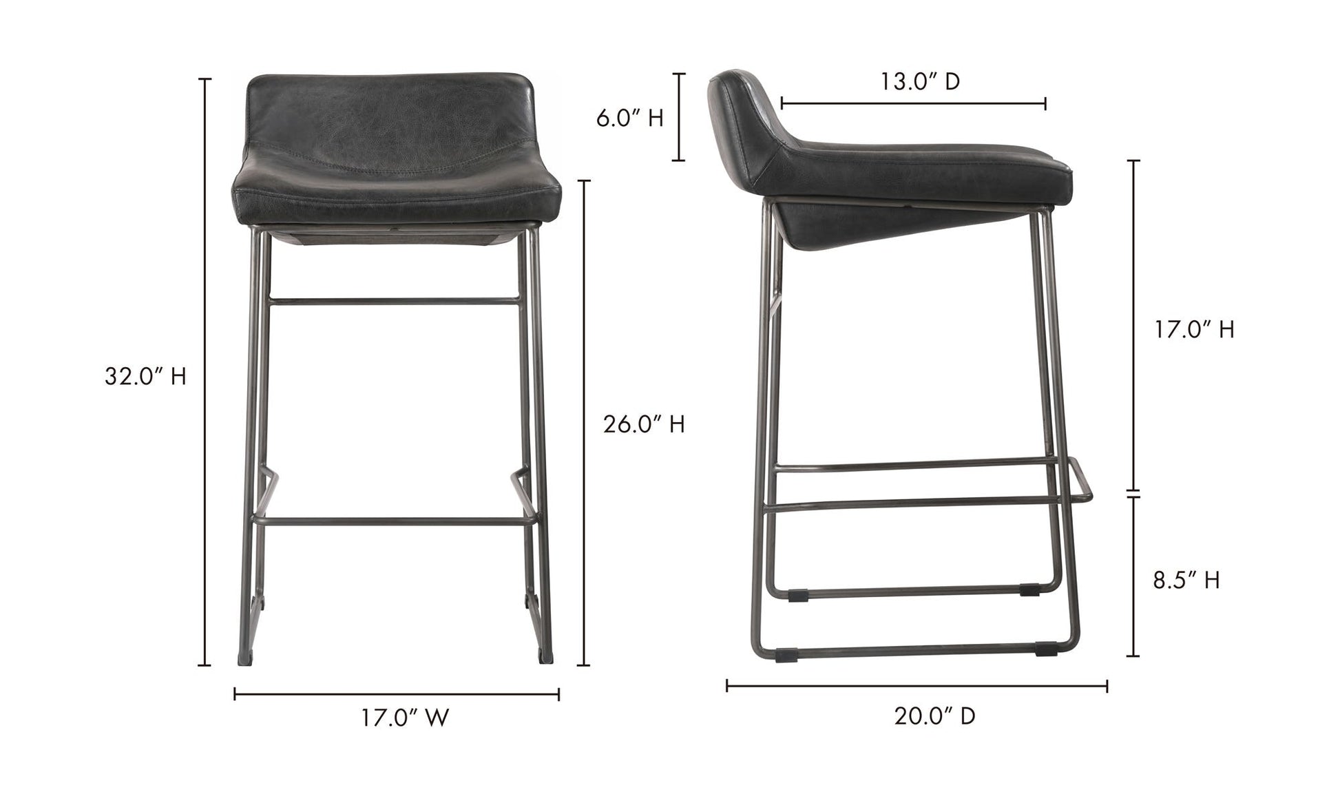 Starlet Counter Stool Onyx Black Leather - Set Of Two by Moe's Home Collection - view 23