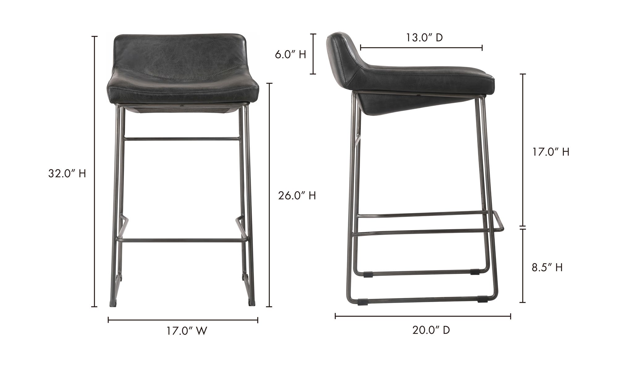 Starlet Counter Stool Onyx Black Leather - Set Of Two by Moe's Home Collection - view 23