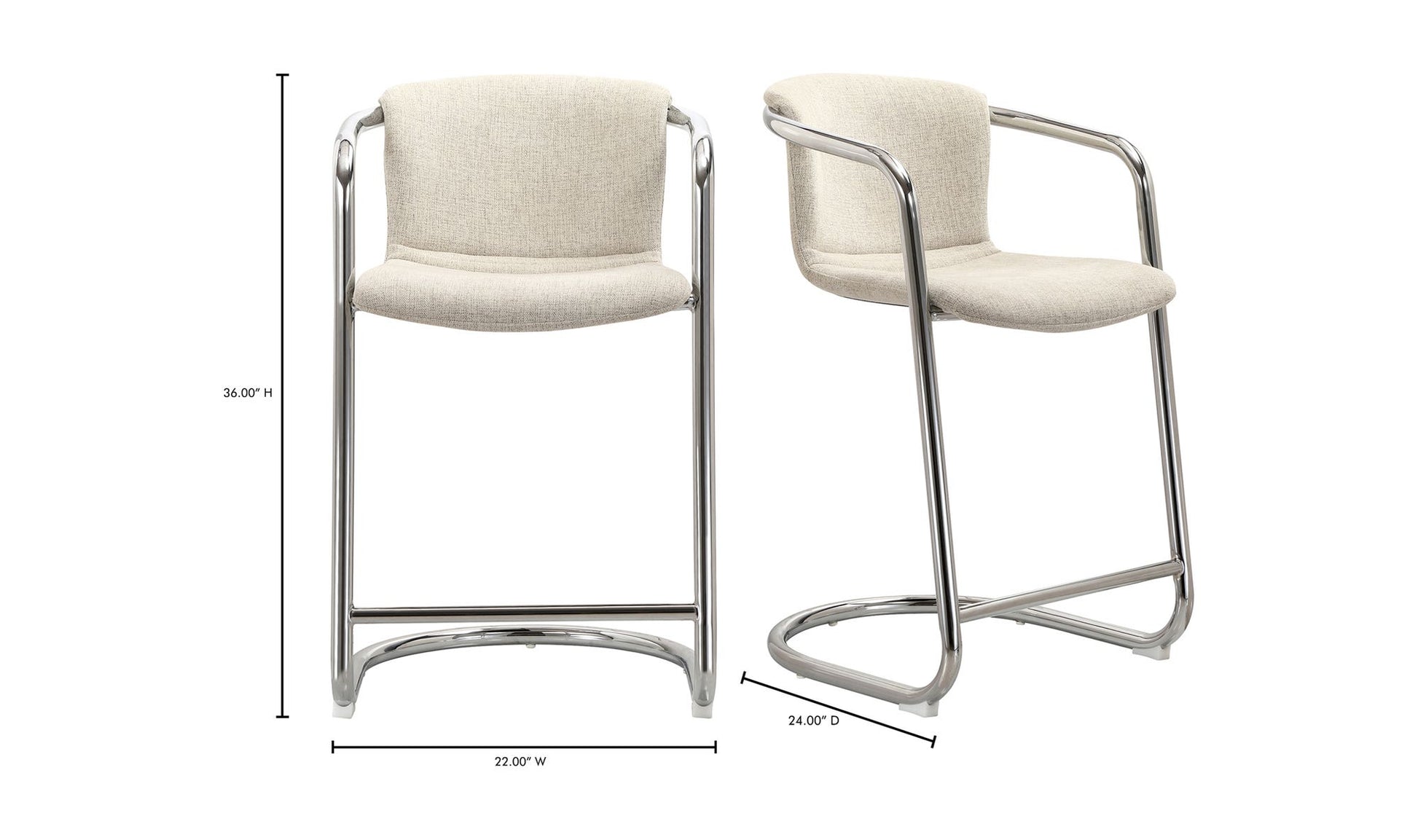 Freeman Chrome Frame Counter Stool Blended Cream - Set Of Two by Moe's Home Collection - view 21