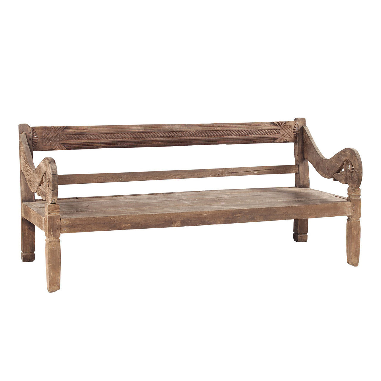 Antique Roll Arm Javanese Bench 74"