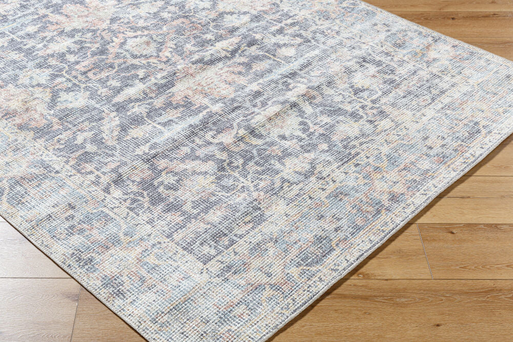 Olympic Amber/Sky Blue Machine Woven Rug - corner