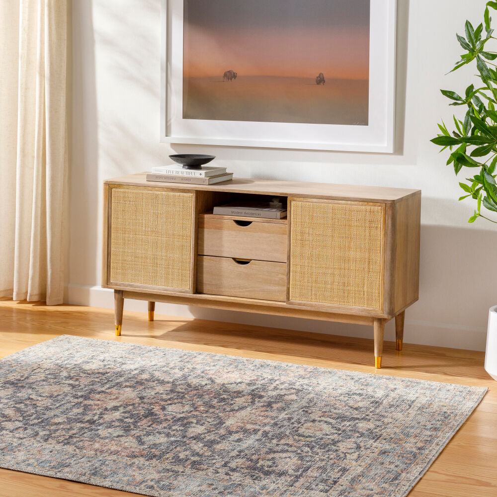 Olympic Amber/Sky Blue Machine Woven Rug - roomscene