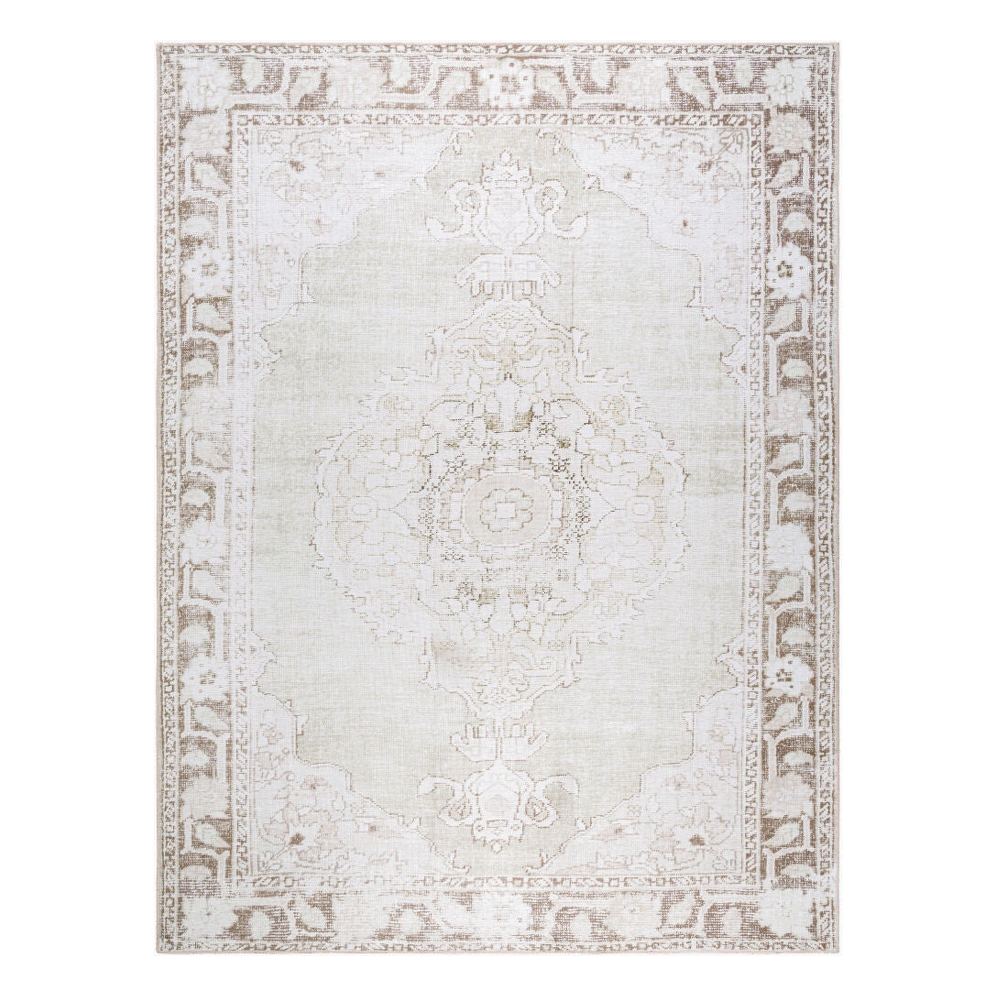 Rainier Cream/Oatmeal Machine Woven Rug - 2'7" x 10'