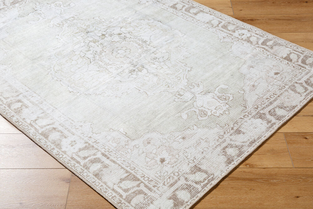 Rainier Cream/Oatmeal Machine Woven Rug - corner