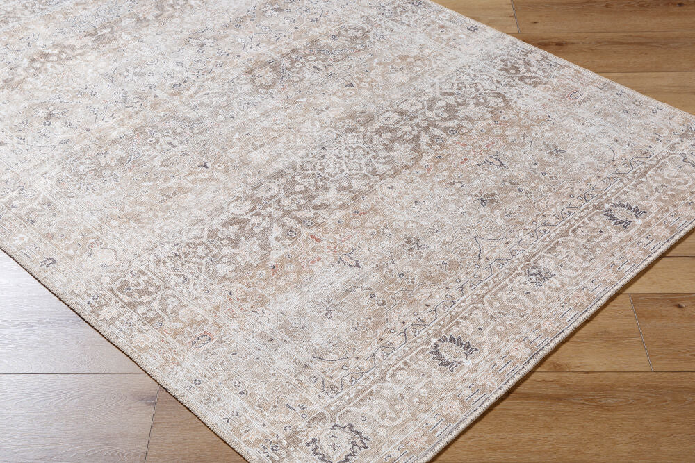 Rainier Brown/Tan Machine Woven Rug - corner
