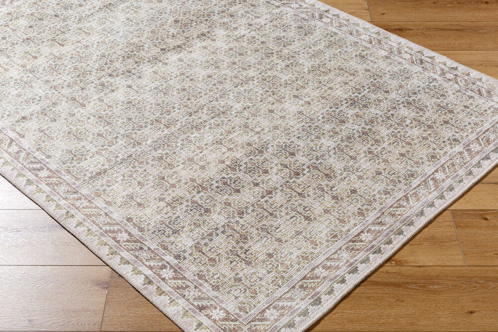 Rainier Cream/Tan Machine Woven Rug - corner
